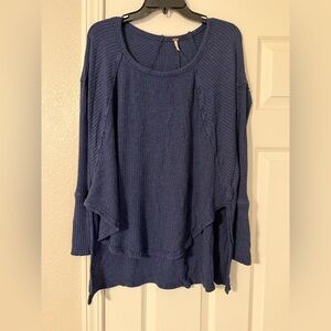 Free People Navy Long Sleeve Knit Top